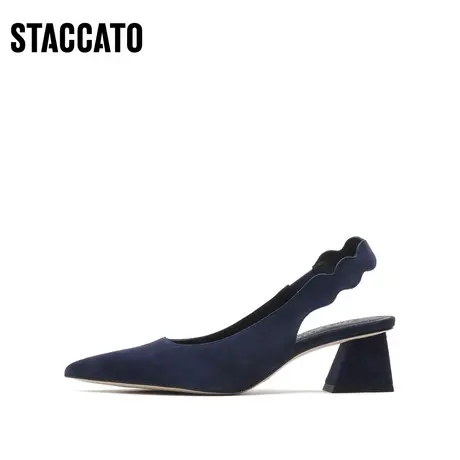 思加图新款简约通勤小尖头凉鞋粗跟凉鞋方跟女鞋EDK10AH2商品大图