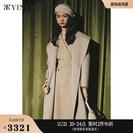 YINER音儿女装冬季长款外套羊毛含羊绒双面呢大衣商品大图