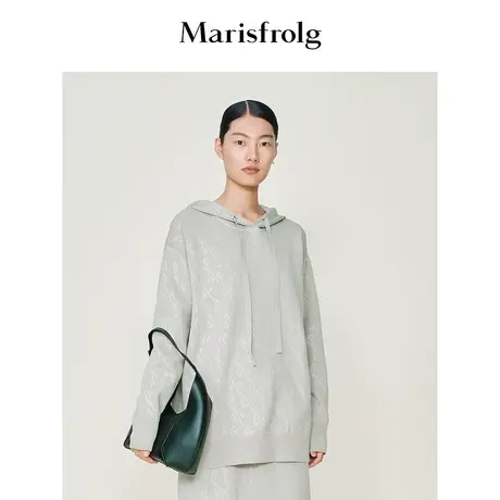 【经典搭配】玛丝菲尔冬季米灰色LOGO压花廓型针织衫图片