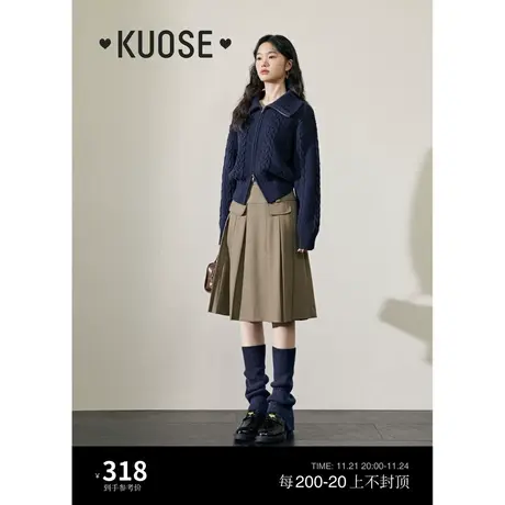 阔色翻领双拉链短款毛衣女2023秋冬季新款针织衫开衫显瘦上衣外套图片