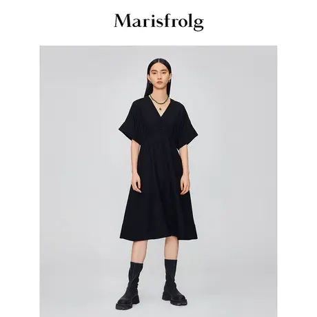 【新能量黑裙】玛丝菲尔2023年夏季蝙蝠袖茶歇法式连衣裙图片