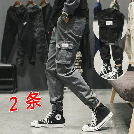 ins工装裤男潮牌束脚修身小脚薄款九分裤子男韩版潮流百搭休闲裤商品大图