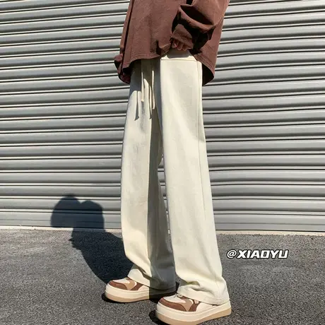 百搭直筒宽松休闲裤男春秋季2024新款ins潮流纯色阔腿拖地长裤子商品大图