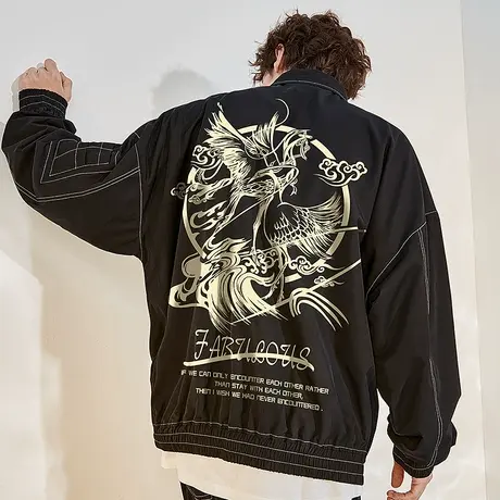 木村三社SANSYAS 飞鹤印花工装翻领夹克痞帅潮男春秋宽松外套男商品大图