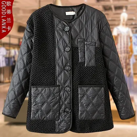 加肥加大码女中老年秋冬羊羔绒拼接棉衣中年妈妈宽松轻薄棉服外套商品大图