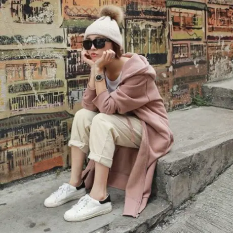 秋冬新款过膝长款卫衣女韩版宽松大码连帽时尚中长款时尚卫衣外套商品大图