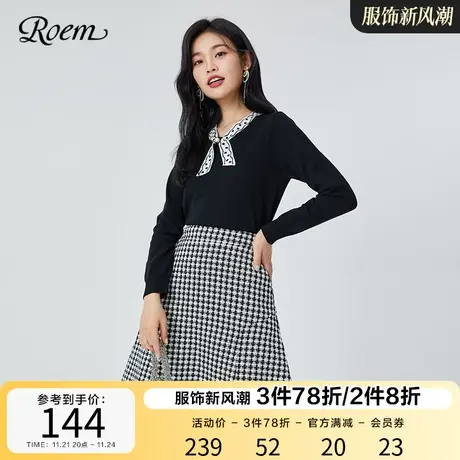 Roem商场同款淑女针织衫女新款气质优雅领结套头长袖毛衫上衣女商品大图