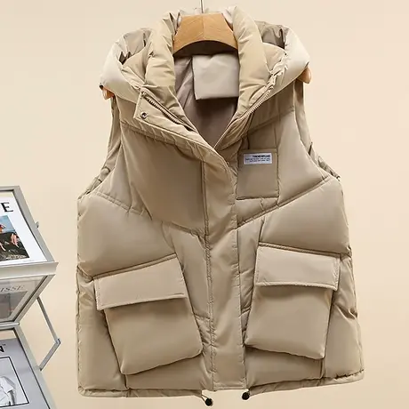 羽绒棉马甲女新款2023秋冬季坎肩外穿背心短款马夹宽松无袖厚外套图片