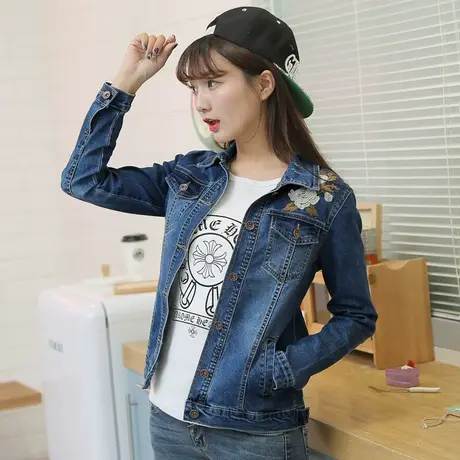 牛仔外套女宽松韩版潮显瘦学生长袖春秋牛仔服上衣刺绣弹力SS17商品大图
