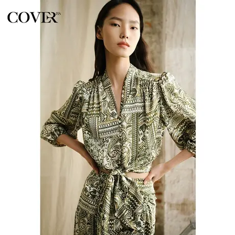 COVER春季佩里斯风仿真丝印花小众衬衫图片