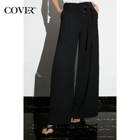 COVER2023春季褶皱可拆卸腰带显瘦阔腿裤图片