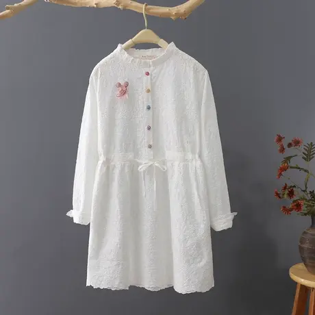 木耳领衬衫裙女中长款衬衣2023春秋新品韩范长袖刺绣打底裙女装图片