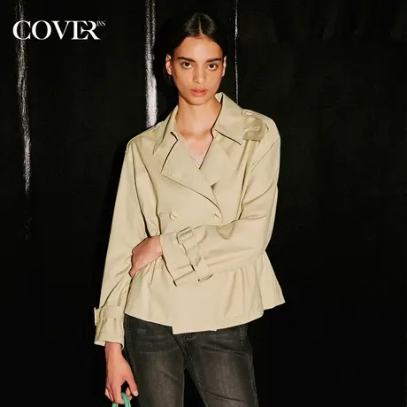 COVER秋季短款抽绳薄风衣外套商品大图