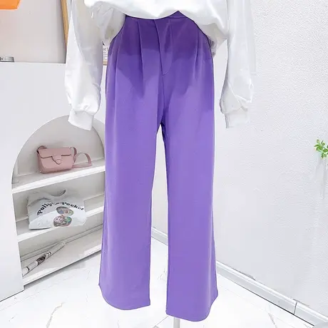 2023春夏款紫色高腰阔腿裤韩国东大门垂感休闲直筒裤子时髦洋气图片
