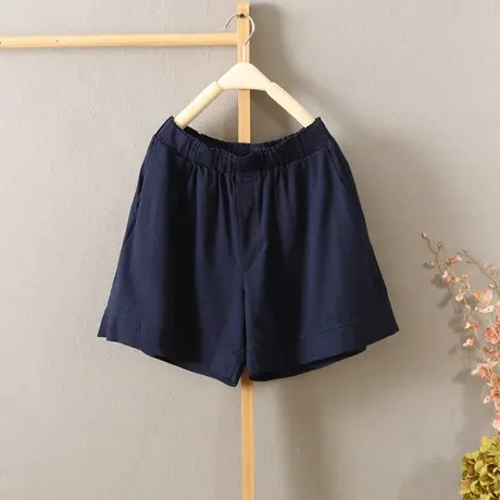 夏季新款纯色棉麻短裤女薄款松紧腰外穿运动阔腿裤宽松大码热裤子图片