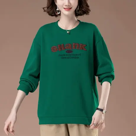 妈妈薄款卫衣女春秋季新款宽松加大码女装休闲减龄刺绣显瘦棉上衣商品大图