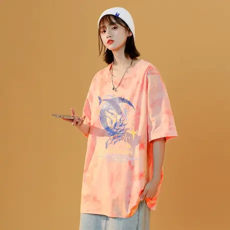 美式复古扎染短袖t恤女宽松韩版ins潮原宿风vintage半袖超火上衣商品大图