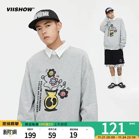 VIISHOW笑脸花束圆领卫衣男潮ins港风年秋季宽松潮流百搭上衣商品大图