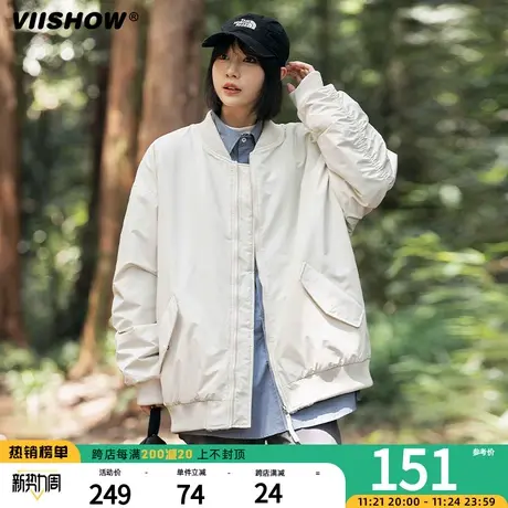 VIISHOW日系复古棉衣男两面穿刺绣秋冬季新品拼色潮牌宽松外套商品大图