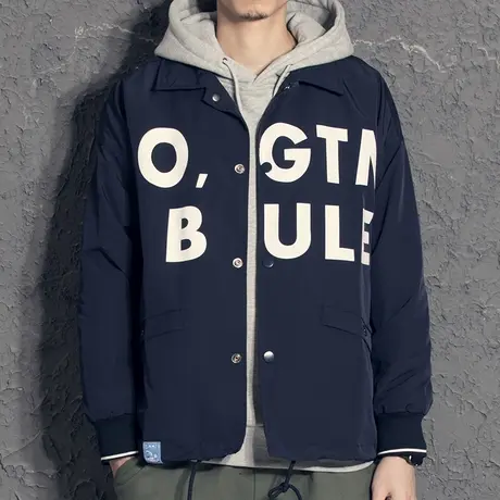 奕飏秋季薄款美式复古教练夹克男春秋宽松飞行员潮牌外套翻领上衣图片