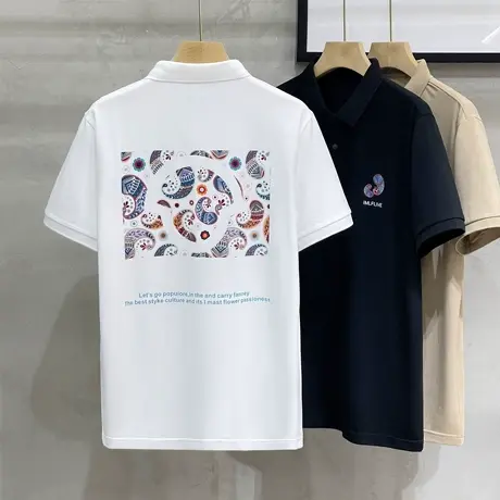 潮流痞帅腰果花印花翻领POLO衫男日系复古透气珠地棉短袖上衣T恤商品大图
