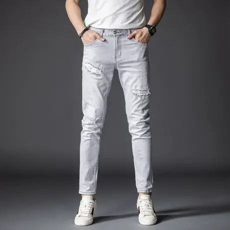 Modi Nick/摩帝尼克破洞修身小脚休闲春夏时尚牛仔裤子男士潮流水商品大图