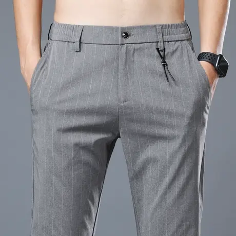 竖条纹西装男裤子夏季超薄款西裤男士修身小脚商务正装休闲裤冰丝商品大图