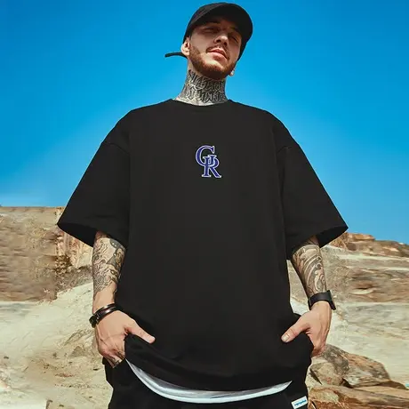 高街短袖t恤大码男装纯棉宽松情侣装夏季oversize美式简约ins潮牌商品大图