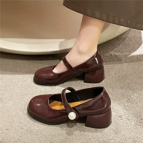 学院风复古小皮鞋子女2024年春夏新款一字扣粗跟单鞋小众玛丽珍鞋商品大图