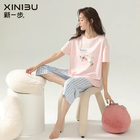 新一步女士短袖2024年新款睡衣夏天可外穿纯棉家居服套装夏季薄款商品大图