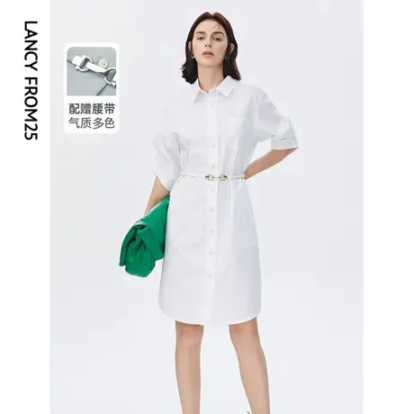 朗姿法式通勤休闲显瘦POLO领衬衫连衣裙女高级感夏季新款白色裙子商品大图