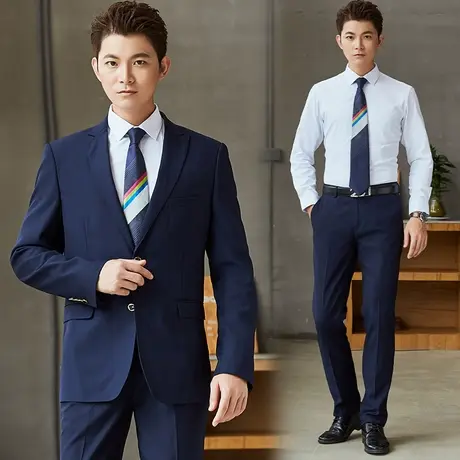 策蔓2023新款移动工作服男套装外套长袖衬衣移动营业厅制服男工装图片