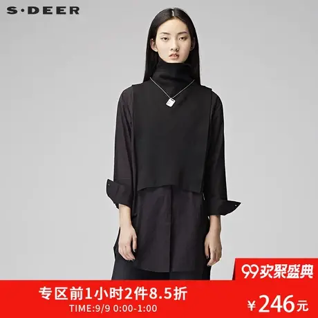 sdeer圣迪奥女经典学院风宽松中长款打底衬衫毛衣两件套S17480501图片