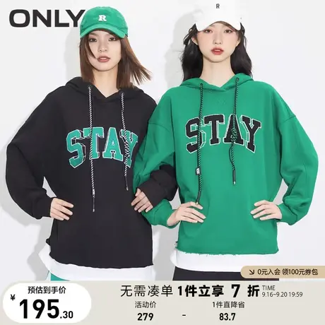 【买5免1】ONLY奥莱春夏美式复古学院风假两件连帽上衣卫衣女商品大图