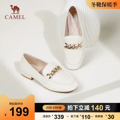 骆驼女鞋2023年秋季新款浅口圆头真皮小皮鞋女粗跟乐福鞋女单鞋图片