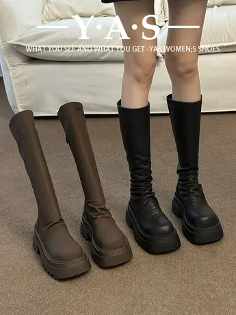 厚底长筒靴女2023秋冬新款不过膝显瘦高筒骑士靴网红爆款堆堆长靴图片