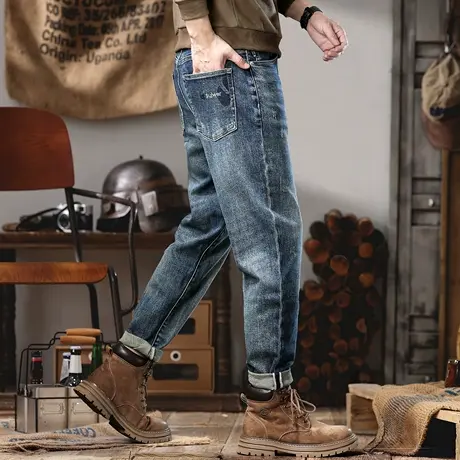 时尚百搭复古牛仔裤男士韩版潮流弹力裤子修身直筒潮牌休闲长裤子商品大图
