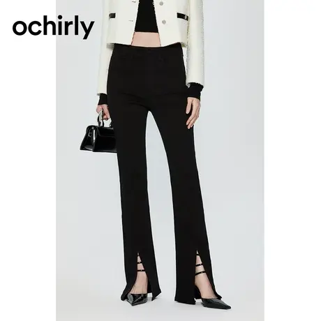ochirly欧时力 高腰喇叭裤牛仔长裤女2023新款秋装休闲显瘦修身商品大图