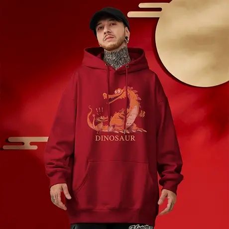 2024红色龙年图腾卫衣秋冬季过年新年本命年宽松加绒大码男生外套商品大图