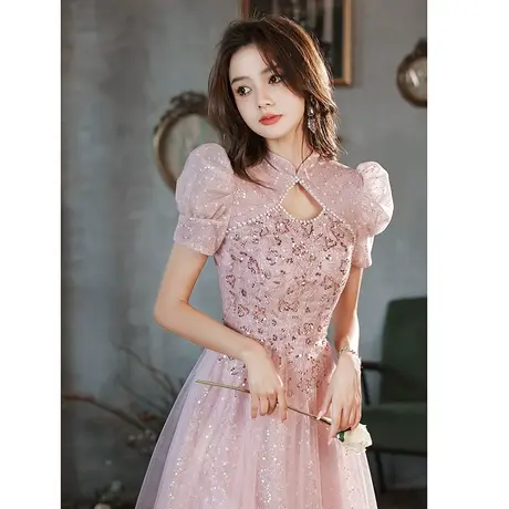 粉色气质名媛高端晚礼服女2023新款轻奢小众主持人宴会公主裙成人图片