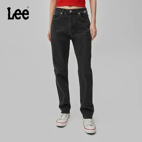Lee商场同款24早春新品422标准高腰直脚刺绣Logo黑灰色女牛仔裤潮图片