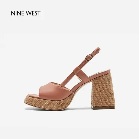 Nine West/玖熙防水台编织超高跟凉鞋2024年夏季新款露趾粗跟女鞋图片
