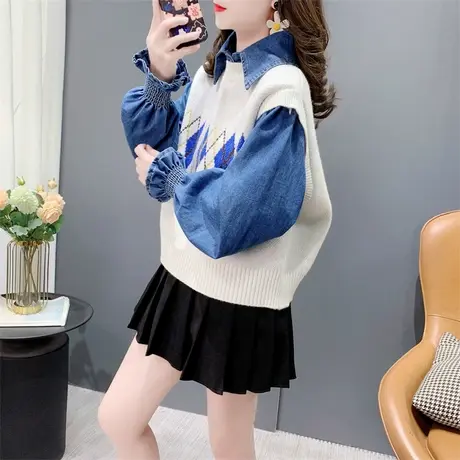 短款小个子菱形针织马甲背心女春季2024新款洋气百搭无袖坎肩上衣商品大图