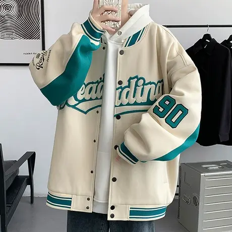 美式棒球服外套男春季新款潮牌宽松印花夹克男青少年休闲痞帅上衣商品大图