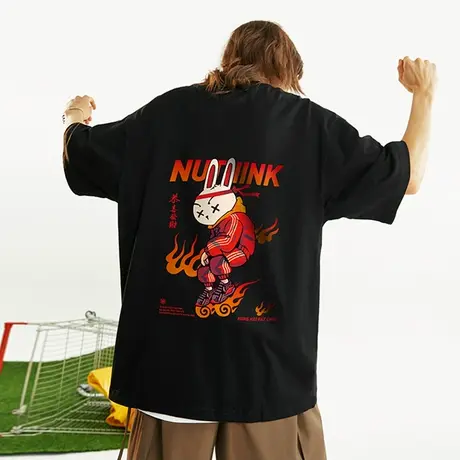 Nuthink港风潮流卡通兔子短袖T恤男潮牌ins宽松大码夏季肥佬半袖商品大图