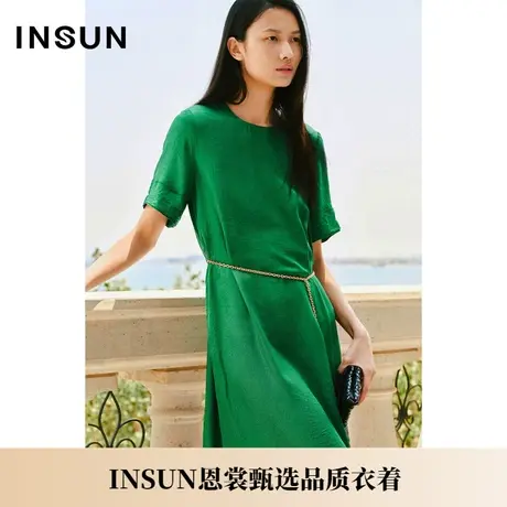INSUN恩裳夏季光泽褶皱肌理醋酸连衣裙图片