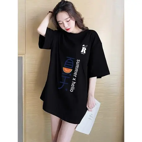 设计感宽松大版夏季2024年新款ins纯棉短袖t恤半袖中长款爆款上衣商品大图