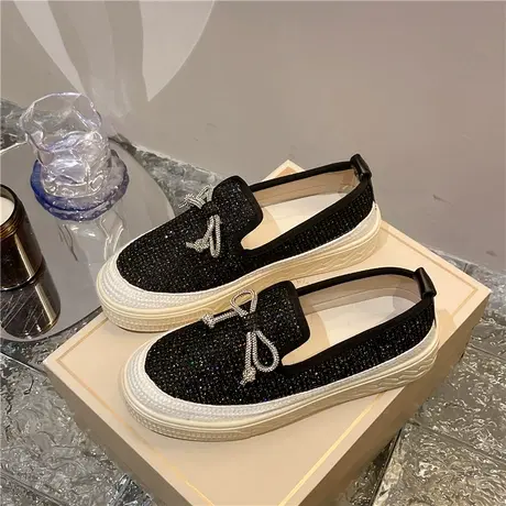 爆款小香风渔夫鞋女2024春季新款甜美水钻休闲一脚蹬浅口平底单鞋商品大图