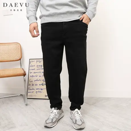 DAEVU秋新款高弹黑色潮胖子弹力小脚大号加肥加大码男士牛仔裤商品大图