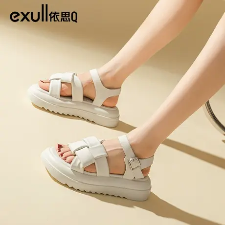 依思q踩屎感凉鞋女软底夏季2024年新款厚底增高休闲高级感松糕鞋商品大图